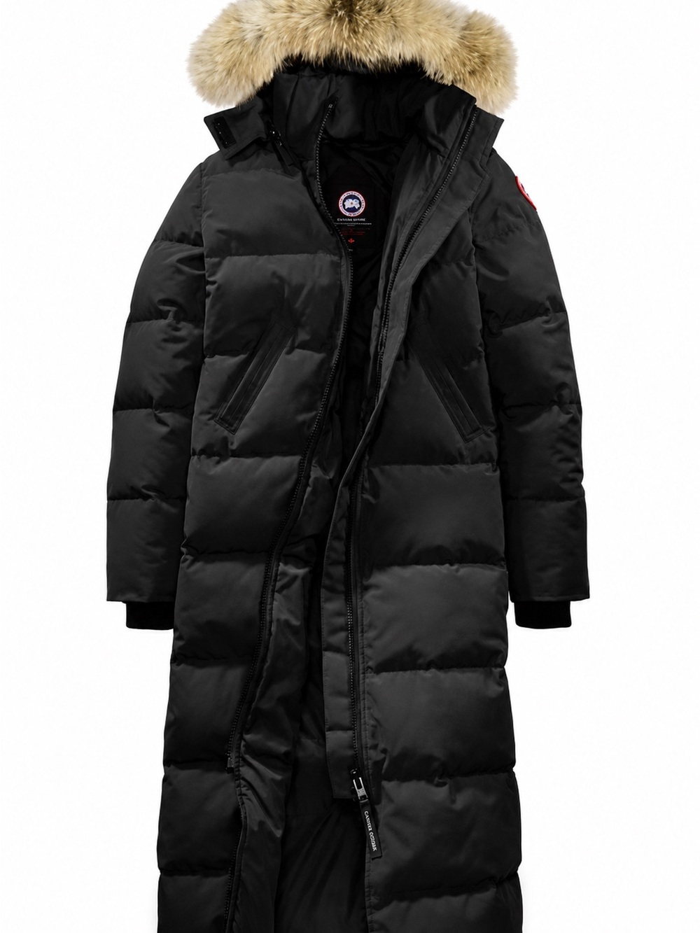 Canada Goose Black Long Puffer Parka with Fur-Trim Hood Mystique